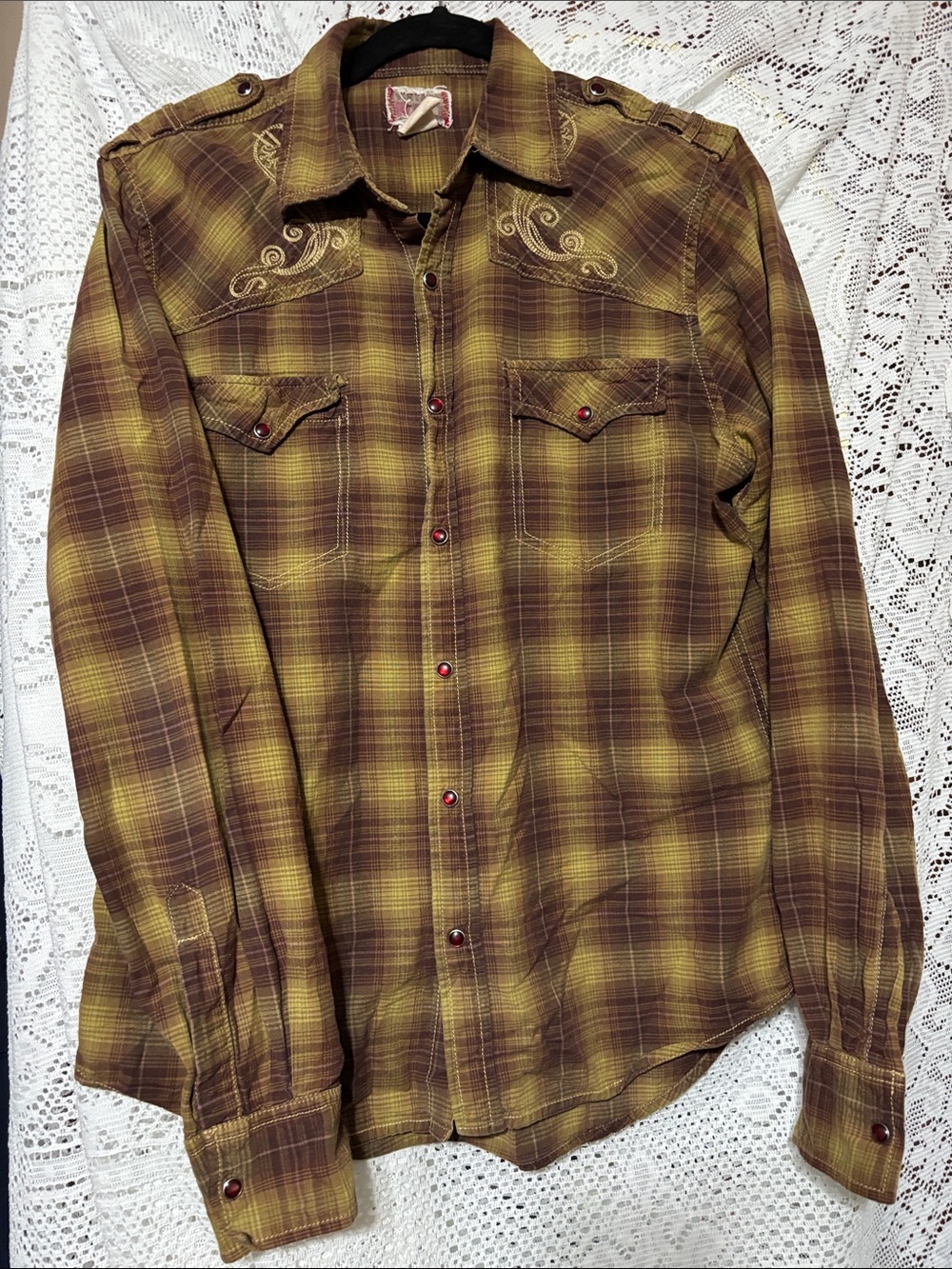 Vintage Men's Plaid Button-Down Shirt in Olive and Brown - Casual Western-Inspir
